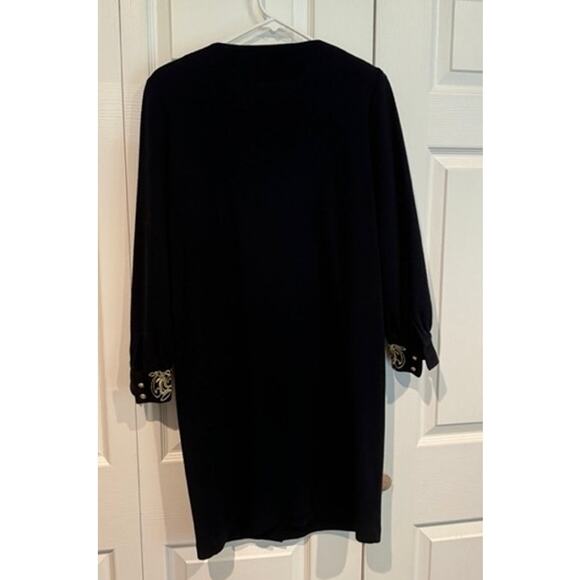 Vintage Outlander Black Gold Embroidered Knit Dress Button Front Career - Picture 7 of 8